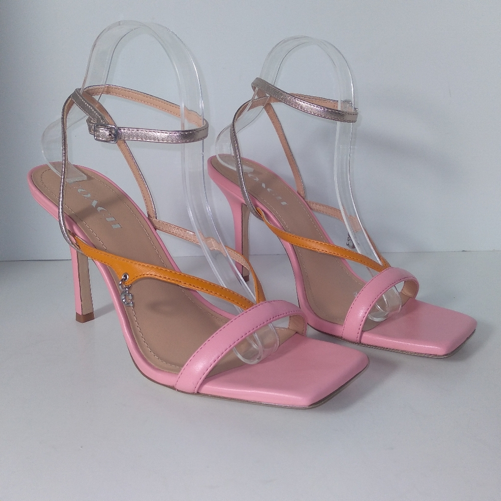 Coach Kali Women's Pink/Metallic Champagne/Orange Ankle Strap Heels- Size 10 - Picture 4 of 10